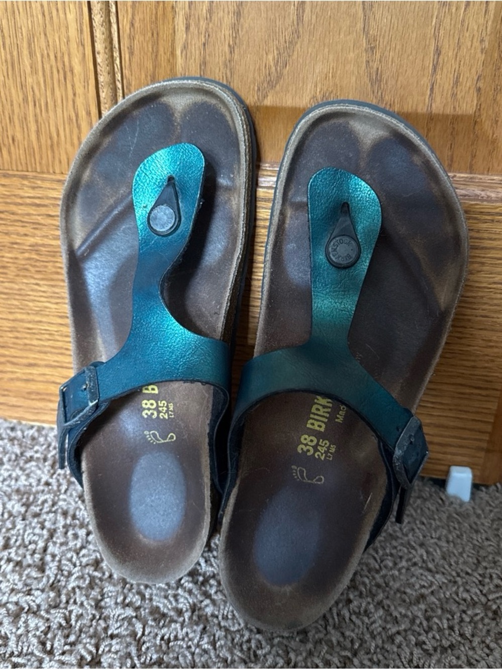 Birkenstock Metallic Teal Gizeh Thong Sandals